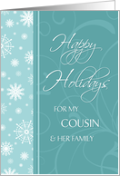 Happy Holidays Christmas for Cousin & her Family Card - Turquoise Snowflakes card