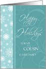 Happy Holidays Christmas for Cousin & her Family Card - Turquoise Snowflakes card