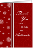 Bridesmaid Thank You Winter Wedding Card - Red White Snowflakes card