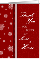Maid of Honor Thank You Winter Wedding Card - Red White Snowflakes card