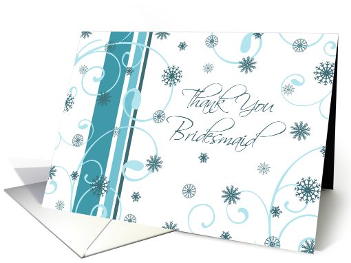 Bridesmaid Thank You Winter Wedding Card - Turquoise White Snow card