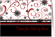 Maid of Honor Thank You Winter Wedding Card - Red Black & White card