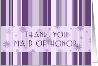 Maid of Honor Thank You Winter Wedding Card - Purple Stripes & Snow card
