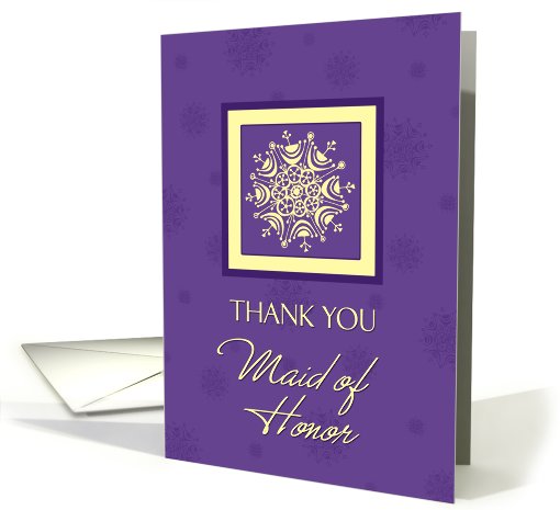 Maid of Honor Thank You Winter Wedding Card - Yellow Purple Snow card