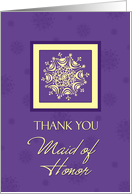 Maid of Honor Thank You Winter Wedding Card - Yellow Purple Snow card