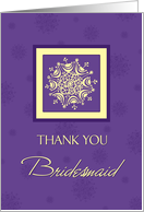 Bridesmaid Thank You Winter Wedding Card - Yellow Purple Snowflakes card