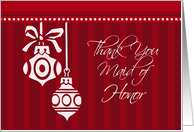 Maid of Honor Thank You Christmas Wedding Card - Red White Decorations card