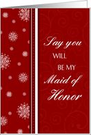 Maid of Honor Invitation Christmas Wedding Card - Red & White Snowflakes card