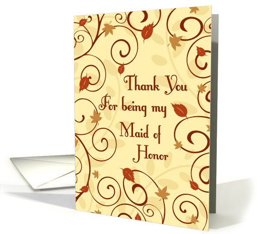 Thank You Maid of Honor Fall Wedding Card -  Fall Swirls & Leaves card