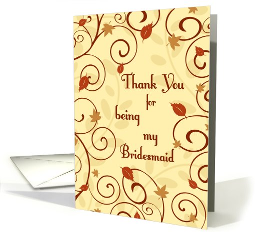 Thank You Bridesmaid Fall Wedding Card -  Fall Swirls & Leaves card