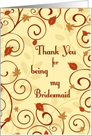 Thank You Bridesmaid Fall Wedding Card - Fall Swirls & Leaves card