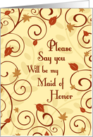 Maid of Honor Invitation Thanksgiving Wedding Card - Fall Swirls & Leaves card