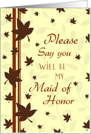 Maid of Honor Invitation Autumn Wedding Card - Fall Leaves card