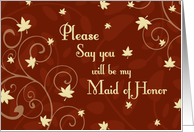 Maid of Honor Invitation Thanksgiving Wedding Card - Fall Leaves & Swirls card