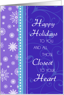 Happy Holidays Christmas Card - Purple & Blue Snowflakes card