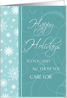 Happy Holidays Christmas Card - Turquoise & White Snowflakes card