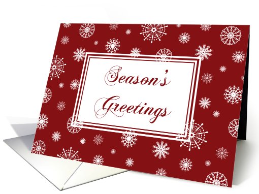 Season's Greetings Christmas Card - Red and White Snowflakes card