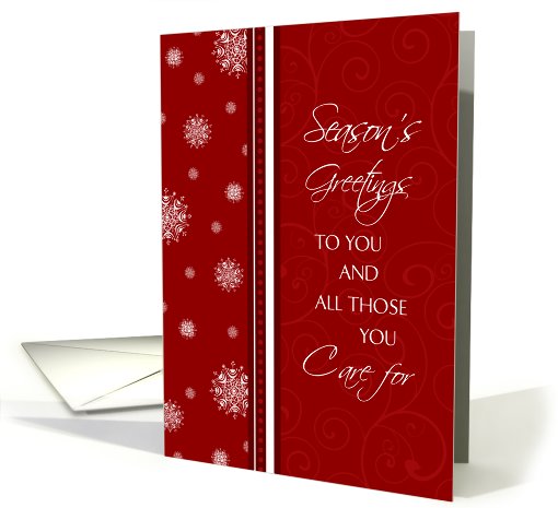 Season's Greetings Christmas Card - Red White Snowflakes card (712577)
