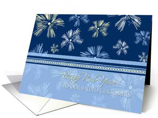 Business Happy New Year for Customer Card - Blue Yellow Fireworks card