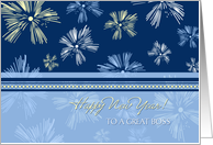 Business Happy New Year for Boss Card - Blue Yellow Fireworks card
