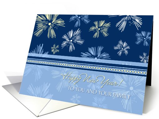 Happy New Year from Family Card - Blue Yellow Fireworks card (714712)