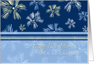 Happy New Year from Family Card - Blue Yellow Fireworks card