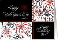 Happy New Year’s Eve Birthday Card - Red Black & White Fireworks card