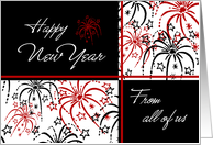 Happy New Year from Group Card - Red Black & White Fireworks card