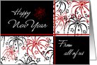 Happy New Year from Group Card - Red Black & White Fireworks card