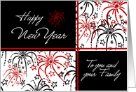 Happy New Year from our Home to Yours Card - Red Black & White Fireworks card