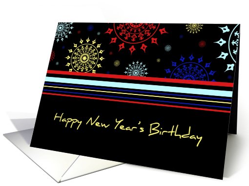 Happy New Year's Birthday Card - Colorful Stripes card (717730)
