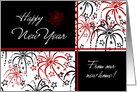 Happy New Year We’ve Moved Card - Red Black and White Fireworks card