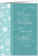 Christmas Happy Birthday Card - Turquoise Snowflakes card