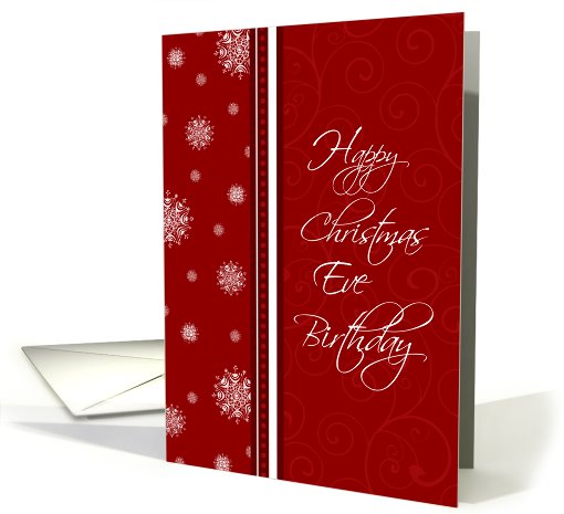 Christmas Eve Happy Birthday Card - Red & White Snowflakes card