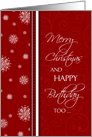 Christmas Happy Birthday Card - Red & White Snowflakes card