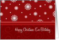 Christmas Eve Happy Birthday Card - Red & White Snowflakes card
