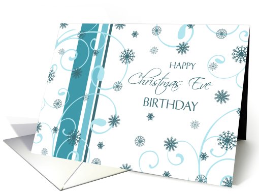 Christmas Eve Happy Birthday Card - Turquoise & White Snowflakes card