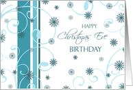 Christmas Eve Happy Birthday Card - Turquoise & White Snowflakes card