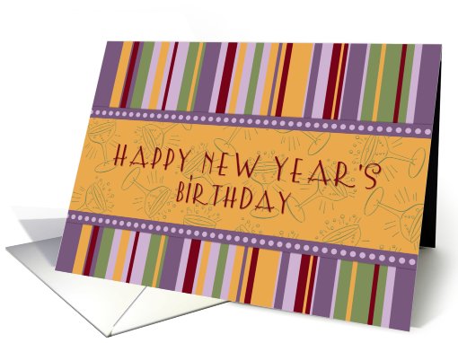 New Year's Happy Birthday Card - Retro Stripes card (718201)