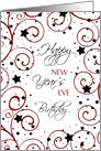 New Year’s Eve Happy Birthday Card - Red, Black & White Stars card