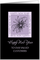 Business Happy New Year for Customer Card - Black & Purple Fireworks card
