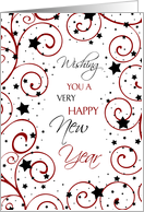 Happy New Year Card - Red, Black & White Stars card