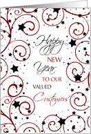 Business Happy New Year for Customer Card - Red, Black & White Stars card