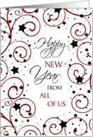 Business Happy New Year from Group Card - Red, Black & White Stars card
