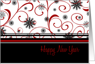 Happy New Year Card - Red, Black & White Snow card