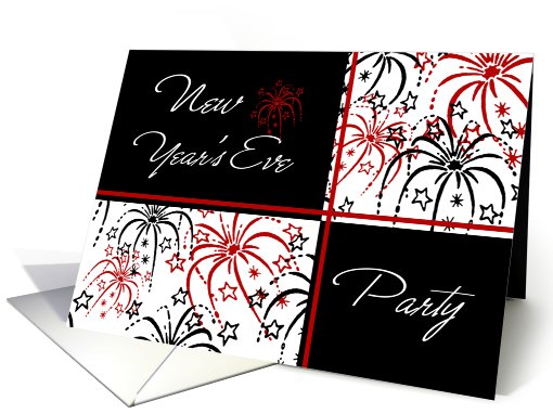 New Year's Eve Party Invitation Card - Red & Black Fireworks card