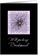 Bridesmaid New Year’s Eve Wedding Invitation Card - Purple & Black Fireworks card