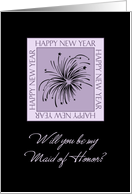 Maid of Honor New Year’s Eve Wedding Invitation Card - Purple & Black Fireworks card