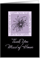 Maid of Honor New Year’s Eve Wedding Thank You Card - Purple & Black Fireworks card