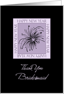 Bridesmaid New Year’s Eve Wedding Thank You Card - Purple & Black Fireworks card